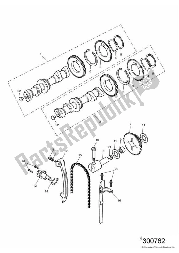 All parts for the Camshaft And Drive > Eng No 186916 of the Triumph America Carburettor 790 2002 - 2007